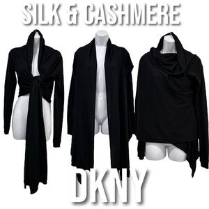 DKNY Silk Cashmere Black Multi Wear Convertible Cardigan Sweater Size S